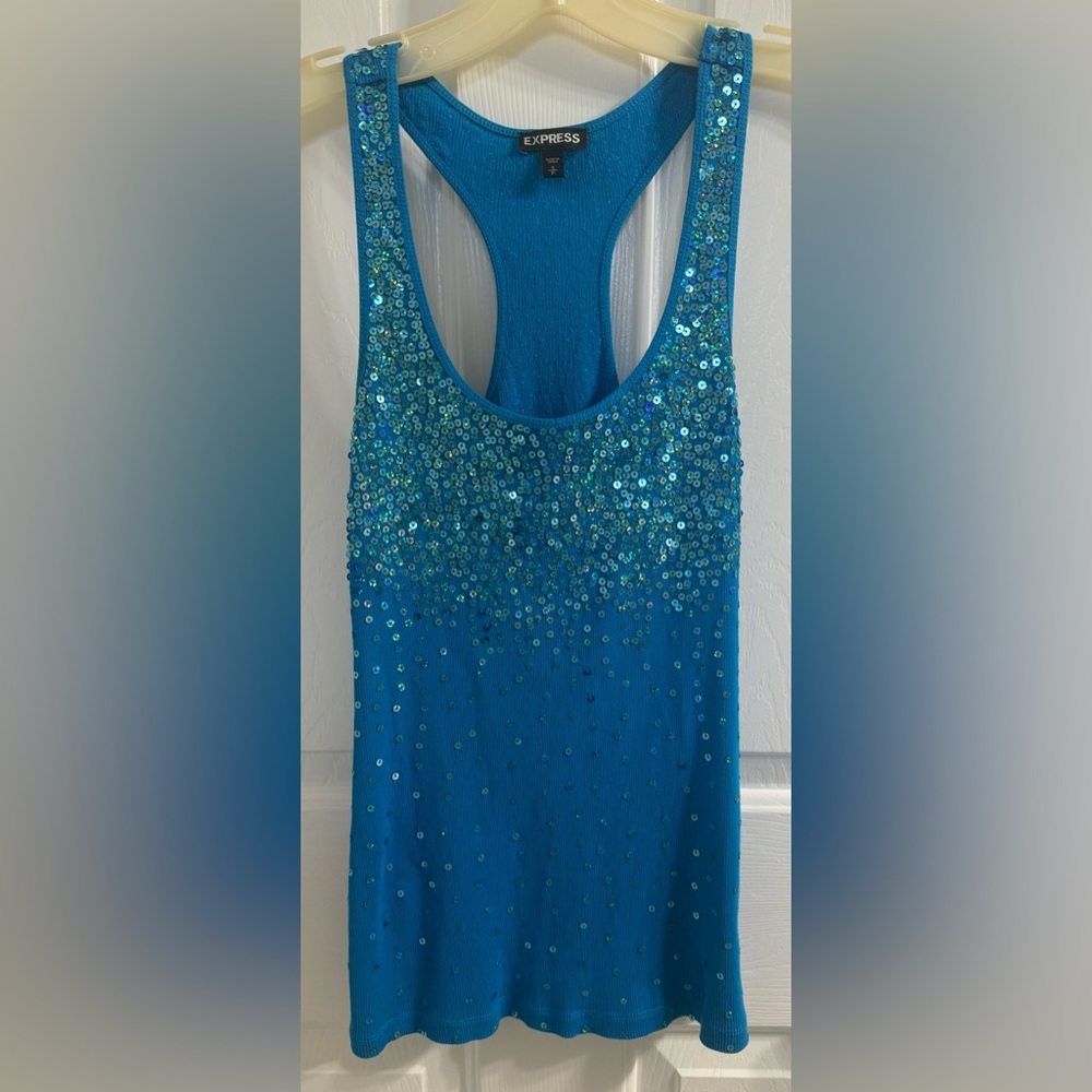 Express blue sequins tank top. Size Small.
